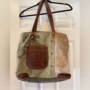 Myra Leather and Cowhide Tote